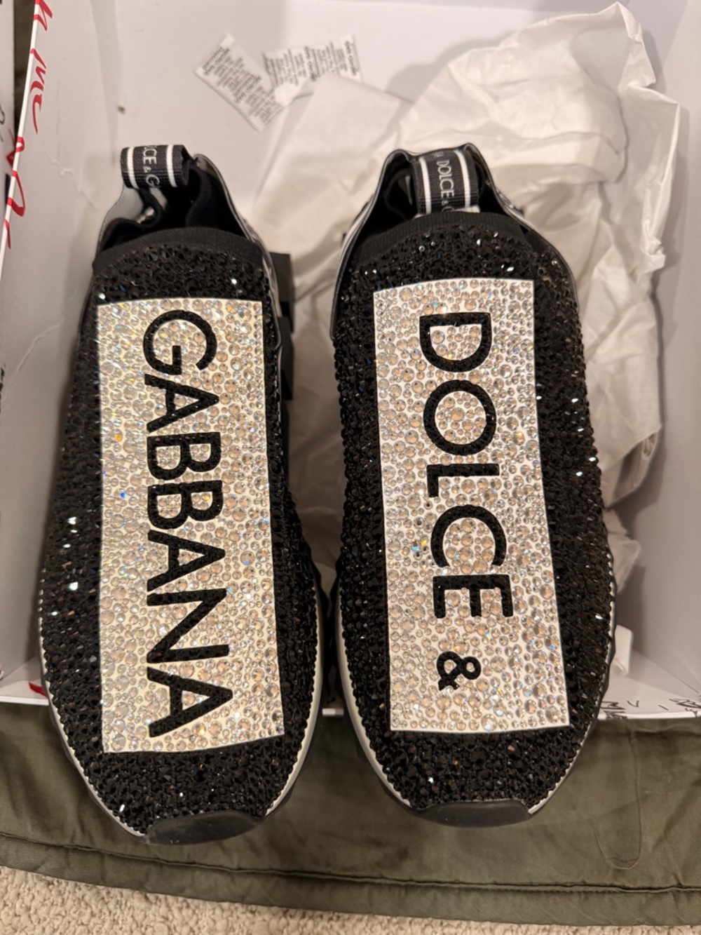 Dolce & Gabbana Men’s Black Crystal Logo Slip-On Sneakers Sz 41